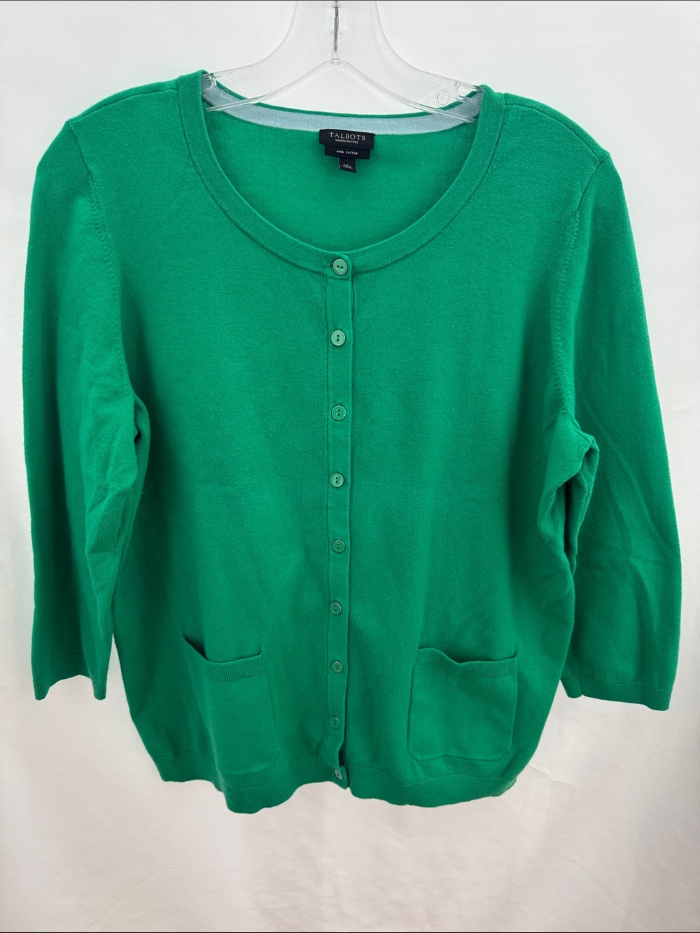 Talbots Emerald Green Button-Front Cotton Cardigan Size 1XP Pima Cotton